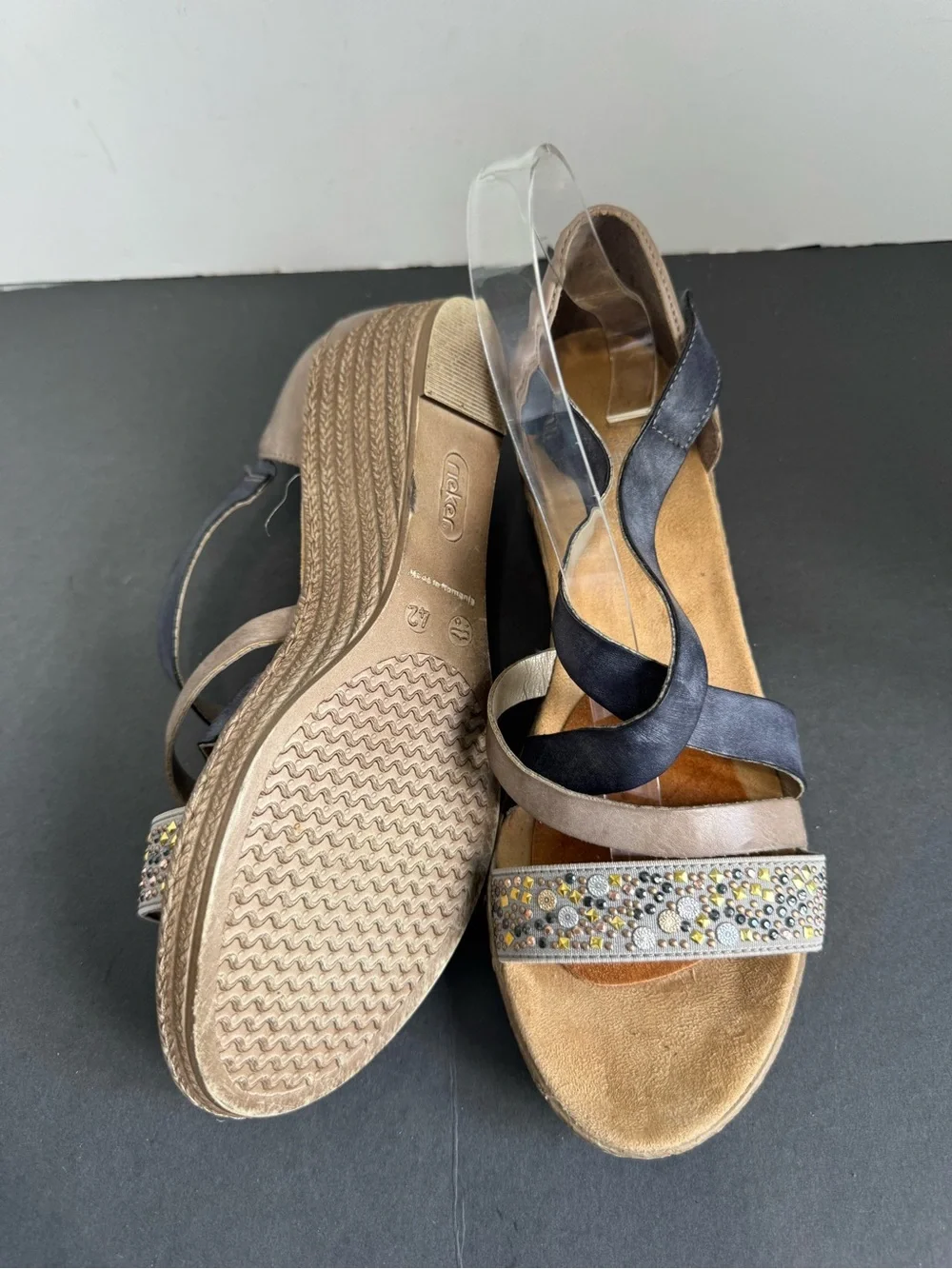 Rieker 62405-42 wedge leather Women's Embellished Strappy Wedge Sandals. EU 4